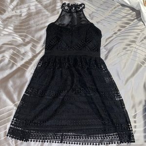 Francesca’s black lace and eyelet LBD. Cocktail, party, wedding guest dress